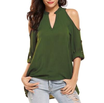 China Factory custom anti-pilling ladies plus size chiffon shirt v-neck loose off-shoulder design for sale