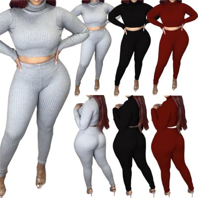 China C086-women fashion styles anti-static turtle neck knit long plus size casual two piece set women clothing sets for sale