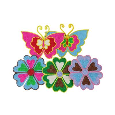 China Viable Butterfly Flower Pattern Towel Embroidery Sticker Hand-Cut Border Custom Iron On Backing Embroidery Patches for sale