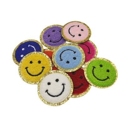 China Viable Ventralex Machine Embroidered Patch Wholesales Clothes Accessories Smile Face Chenille Embroidery Patches for sale