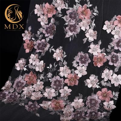 China 2018 Viable Latest Fashion Lady Tulle Embroidered 3D Textile Beaded Lace Up Fabric For Wedding Dress for sale