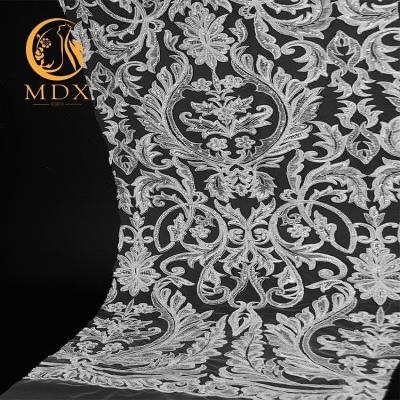 China Sustainable Quality 3d Embroidered Tulle Fabric Lace Material / Sequins Mesh Fabric For Dresses for sale