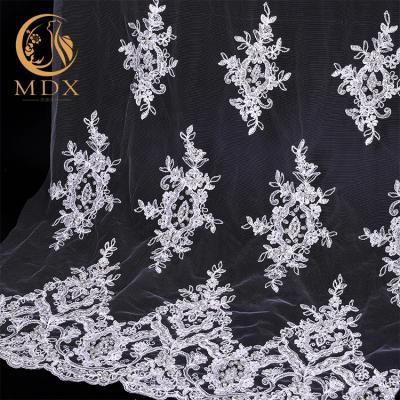 China Sustainable Hot Selling Custom Made White Textile Tulle Lace Fabric For Wedding Dress for sale