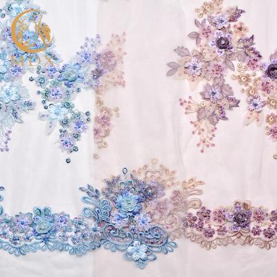 China OME Viable Custom Made Pearl Sequin Garment Embroidery Lace Fabric With Rhinestone for sale