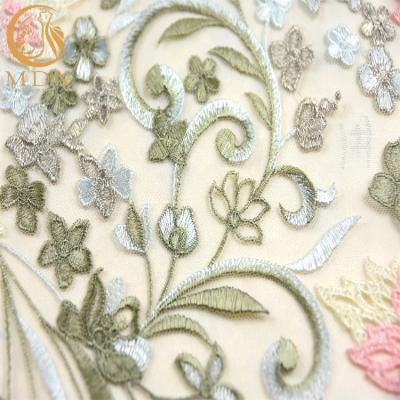 China French Lace Mesh Embroidered Lace Fabric For Tulle Machine Embroidery Material 80% Nylon Viable French Dress Dress for sale