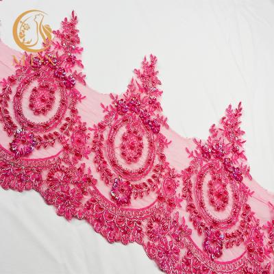 China Affordable High Quality Cheap African Beaded And Sequins Fabrics Tulle Lace Trimming for sale