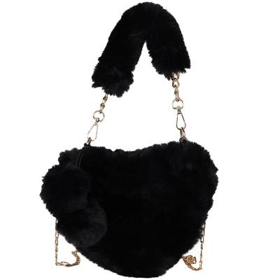 China New Fashion Women's Faux Fur Heart Shaped Cross - Body Wallet Purse Chain Shoulder Handbag Lady Bag for sale