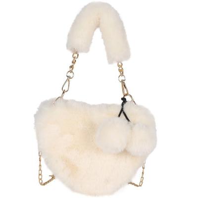 China Cute Fashion Heart Shape Faux Rabbit Plush Clips Women Luxury Handbags for sale