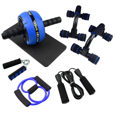 China Portable 6 in 1 Ab Roller Set ABS Wheel Lift Up Bars Hands Up Package Kit Fitness Equipment Jump Rope Knee Pad Gripper for Home Gym for sale