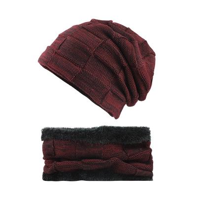 China COMMON Winter Beanie Hats Scarf Set Warm Knit Hats Skull Cap Neck Warmer With Thick Fleece Striped Winter Hat And Scarf For Women Men for sale