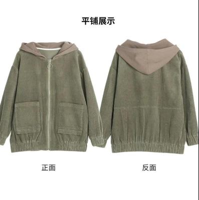 China 2021Women's Fall and Winter Hoodie Style Corduroy Cardigan Zipper Breathable Loose Jacket for sale