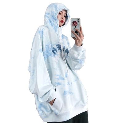 China 2021 Anti-Shrink Autumn Coat Border Hooded Tie Dyed Long Sleeve Sweater Women's Fish Scale Fabric Thin Top for sale