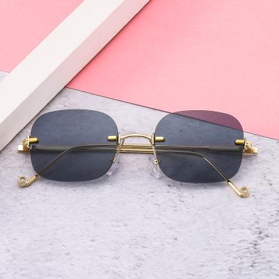 China Fashion Sunglasses Rectangle Small Vintage Rimless Glasses Black Retro Designer Sunglasses for sale