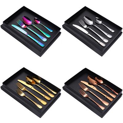 China Hot Viable Wedding Gift Box Hotel Amazon Luxury Knife And Fork Logo Spoon Food Grade Stainless Steel Cutlery Set With Box for sale