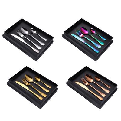 China Viable Manufacturer Wholesale High Quality Logo Gold Stainless Steel Cutlery Custom Made Luxury Royal Wedding Flatware Set With Gift Box for sale