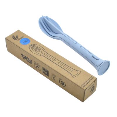 China Amazon New Design Picnic Wheat Sustainable Fiber Outdoor Eco-Friendly Straw Plastic Cutlery Set for sale