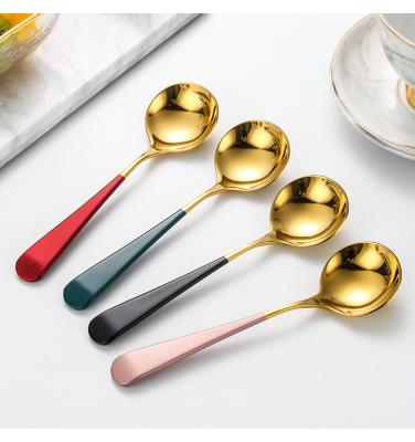 China Cheap Wholesale Viable Stainless Steel Korean Dinner Silver 304 Gold Soup Spoon Serving Set for sale