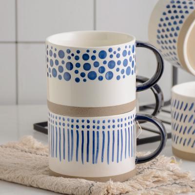 China Stocked 400ml New Ceramic Hot Selling Porcelain Mug Hand Painting Blue Coffee Cup Promotional Type Mug for sale