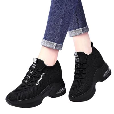 China CUSHIONING New Women's Mesh Fashion Platform Wedge Shoes Black For Women Waist Increasing Walking Lace Up Chunky Shoes Casual Sneakers for sale