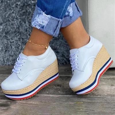 China CUSHIONING Fashion Trendy Women's Ladies Wedges Platform Thick Bottom Lace-up Comfortable Height Sneaker Women's Growing Shoes for sale