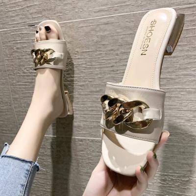 China Fashion trend 2022 sandals line a of new flat bottom summer women's wear metal fashionable retro buckle net fashion for sale