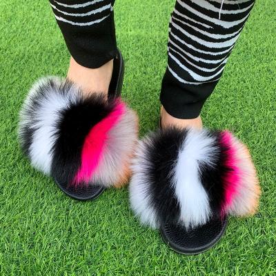 China Wholesale Fashion Trend Women Summer Colorful Faux Fur Slippers Warm Winter Ladies Bedroom Soft Fur Slide Slippers For Women for sale