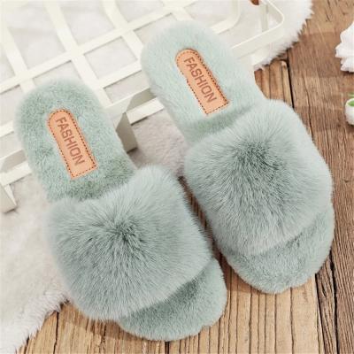 China 2022 Open Toe Fluffy House Slippers Sides Women's Warm Home Slipper Winter Fashion Trend Faux Plush Furry Flat Indoor Ladies Shoes for sale