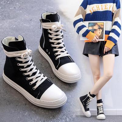 China 2022 Trend 2022 Fashion Women Canvas Shoes Women's Black Chunky Woman Spring Large Size Ladies Flat Light Sneakers For for sale