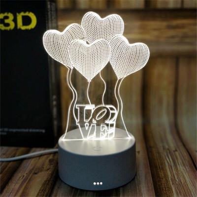 China Lovely Heart  Designs Acrylic 3D LED Night Light for Gift   rechargeable and remote control for many colors for sale