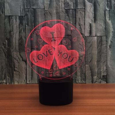 China Heart Designs Acrylic 3D LED Night Light for Gift   rechargeable and remote control for many colors for sale