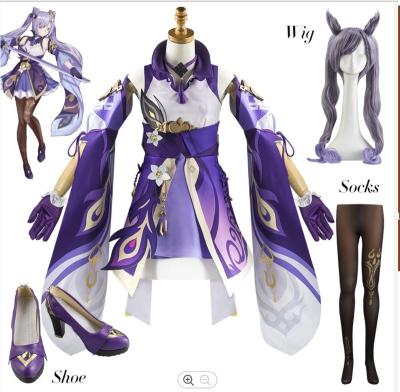 China Polyester Good Quality Anime Genshin Impact Keqing Cosplay Costume Stylish Shoes And Wig Set For Women Girls for sale