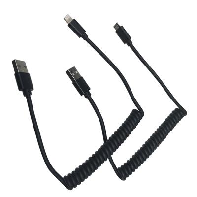 China High Quality Mobile Phone USB Data Cable Car PU Spring Quick Charging Retractable Data Cable For Iphone and Android 2.1a USB Data 1m for sale