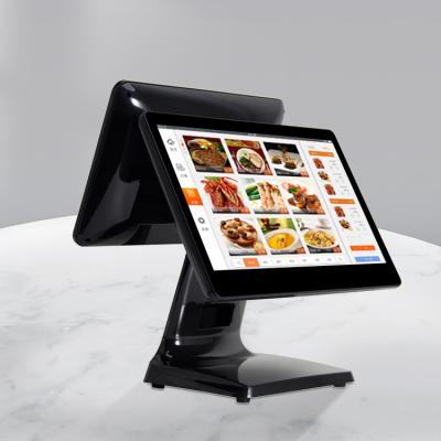 China POS All In One POS Wholesale 15 Inch Double-screen Retail Secondary System Design For Customer Scan Code All In One POS Machine for sale