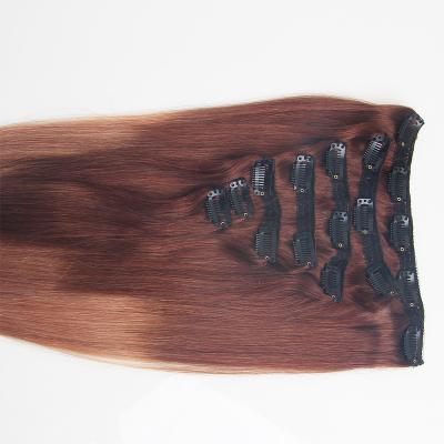 China Straight CheapOmbre Color Thick Ends Cuticle Aligned bundles Virgin Double Drawn Brown Remy Malaysian Human Hair Clip ins Hair Extensions for sale