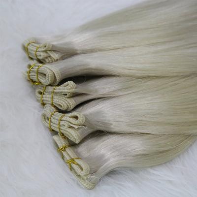 China Straight Ice Blonde White Thick Ends Cuticle Aligned bundles Virgin Double Drawn Remy Human Hair Flat Genius weft Extension Weave Weaving for sale