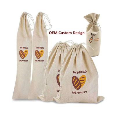 China 30*40cm OEM Reusable Natural Unbleached Canvas Bread Bag Drawstring Bag, Canvas Cotton Loaf Bag For Bread Storage And Food Storage for sale