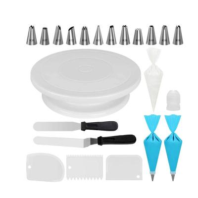 China Amazon Viable Newcomer 32pcs Cake Decorating Tools Kit Baking Supplies Set with Cake Rotating Turntable for Baking Decorating for sale