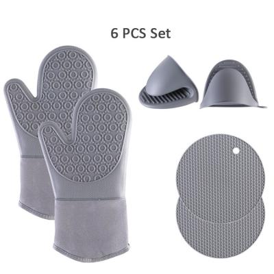 China 6pcs Modern Cooking Tools Silicone Kitchen Oven Gloves and Pot Holders Set Silicon Baking Glove with Silicone Potholder for sale