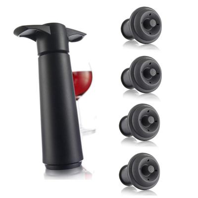 China Sustainable Wine Saver Pump with Black Vacuum Bottle Caps Pump and 4 Stoppers for sale