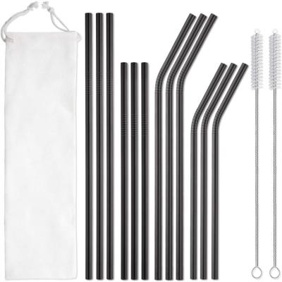 China 12 Pack Sustainable Reusable Metal Stainless Steel Drinking Straws Straws With 2 Cleaning Brushes Dishwasher Safe for sale