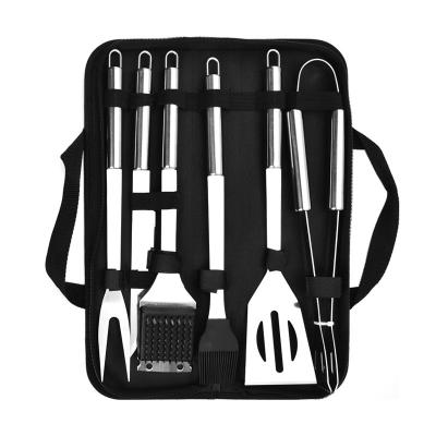 China Custom Easily Cleaned 6pcs Stainless Steel BBQ Grill Tool Kit BBQ Grill Accessories Set BBQ Utensils With Carry Bag for sale