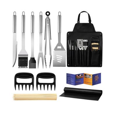 China Custom Easily Cleaned 11pcs Stainless Steel BBQ Grill Tool Kit BBQ Grill Accessories Set BBQ Utensils Set With Storage Apron for sale