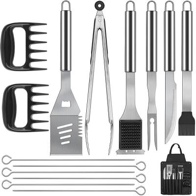 China Custom Easily Cleaned 14pcs Stainless Steel BBQ Grill Tool Kit BBQ Grill Accessories Set BBQ Utensils Set With Storage Apron for sale