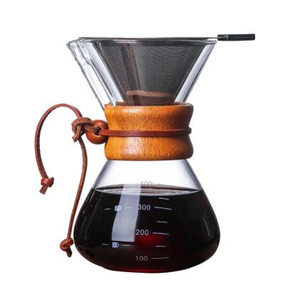 China Scale Tray Custom Pour Over Coffee Maker Being Set With Stainless Steel Filter 400ml 600ml 800ml Borosilicate Glass Coffee Pot for sale