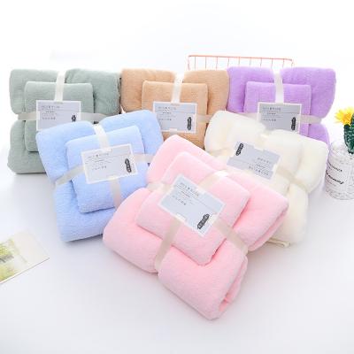 China Accepted Towel Customized Compressed Coral Velvet Bath Towel Set Coral Fleece Microfiber Towel Bath Set for sale