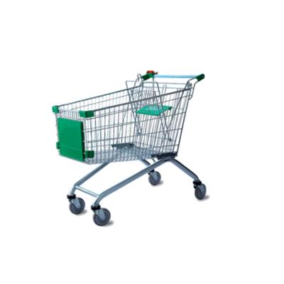 China Folding Supermarket Shopping Trolley 150 Liter European Style Supermarket Grocery Trolley for sale