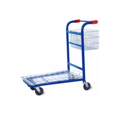 China New High Quality Unfolding Four Wheels Galvanized And Plastic Sprayed Flat Shopping Trolley For Supermarket for sale