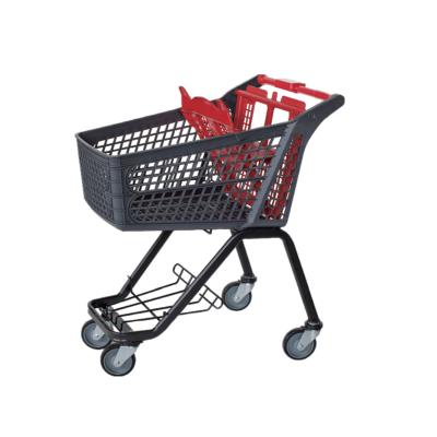 China Folding shopping cart basket durable plastic body galvanized plastic sprayed bottom frame and bottom net shelf for sale