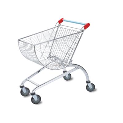 China Custom Printing High Quality Logo Folding 80 Liter Round Chrome Plated Shopping Cart Trolley For Supermarket for sale