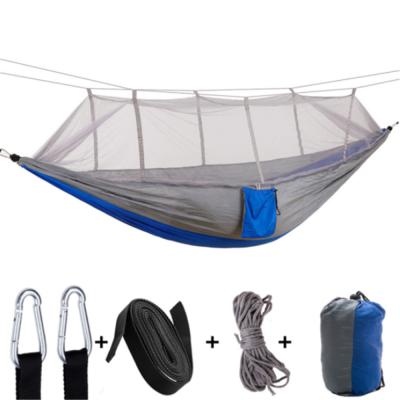 China Lightweight durable ultralight nylon single outdoor hammock with mosquito net camping hammock for camping backpacking for sale